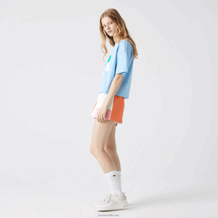 mujer Lacoste hbp azul camiseta corta jaspeada de algodón orgánico N6XZ22611