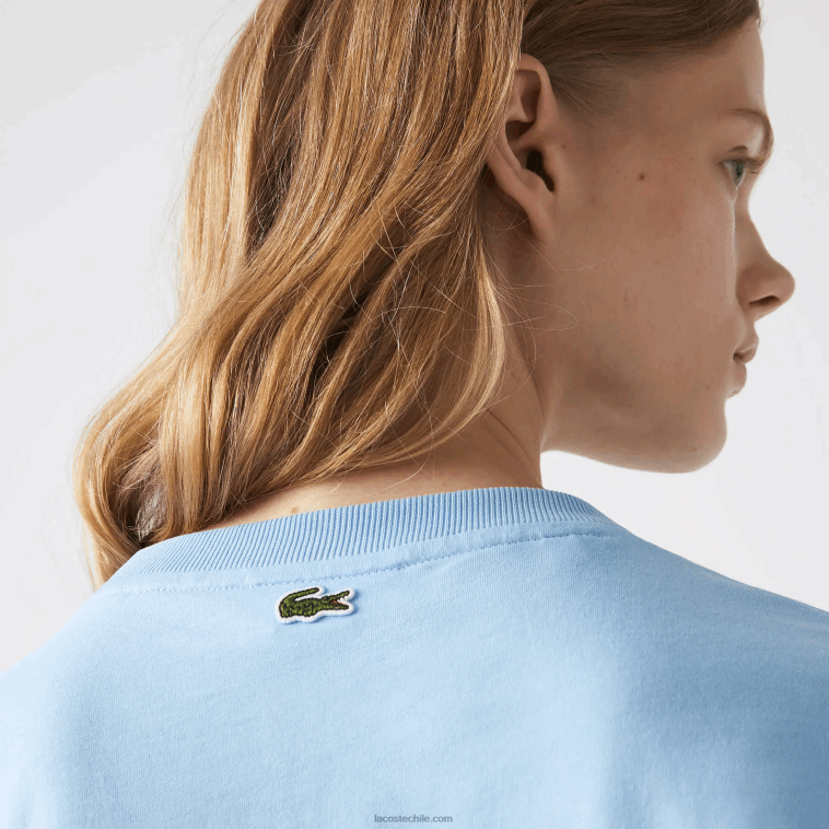 mujer Lacoste hbp azul camiseta corta jaspeada de algodón orgánico N6XZ22611