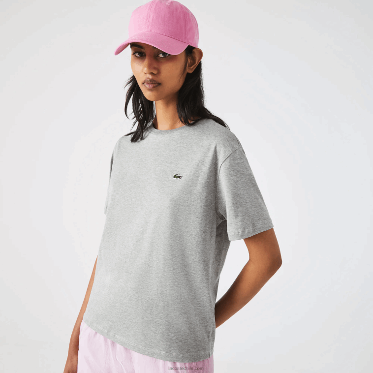 mujer Lacoste lomo gris cca playera de algodón premium con cuello redondo N6XZ22591