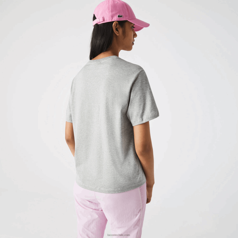 mujer Lacoste lomo gris cca playera de algodón premium con cuello redondo N6XZ22591