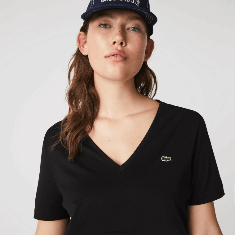 mujer Lacoste negro 031 playera holgada con cuello en V N6XZ22606