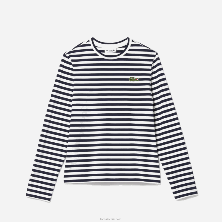 mujer Lacoste negro/blanco hhh camiseta de punto de algodón a rayas N6XZ22559