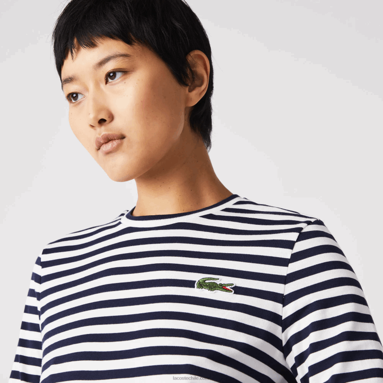 mujer Lacoste negro/blanco hhh camiseta de punto de algodón a rayas N6XZ22559