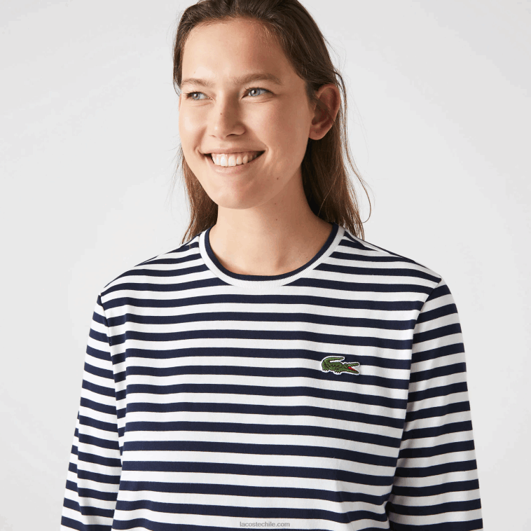 mujer Lacoste negro/blanco hhh camiseta de punto de algodón a rayas N6XZ22559