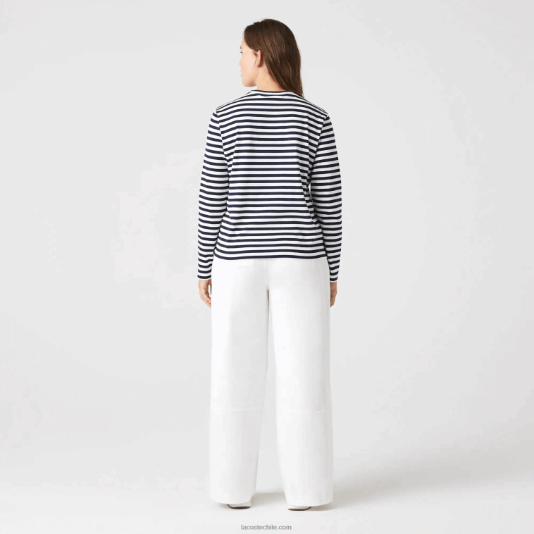 mujer Lacoste negro/blanco hhh camiseta de punto de algodón a rayas N6XZ22559