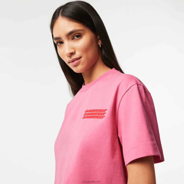 mujer Lacoste rosa 2r3 camiseta oversize de punto de algodón N6XZ22428