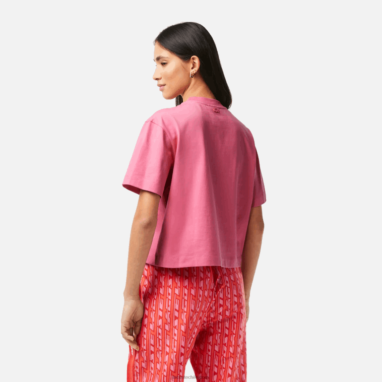 mujer Lacoste rosa 2r3 camiseta oversize de punto de algodón N6XZ22428