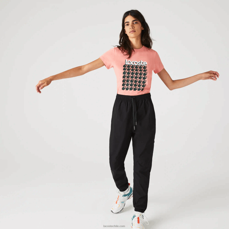 mujer Lacoste rosa blanco verde qzc camiseta sport transpirable estampado pata de gallo N6XZ22596