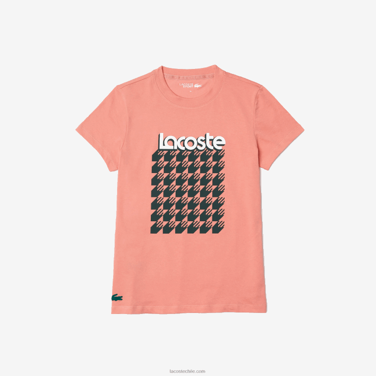 mujer Lacoste rosa blanco verde qzc camiseta sport transpirable estampado pata de gallo N6XZ22596