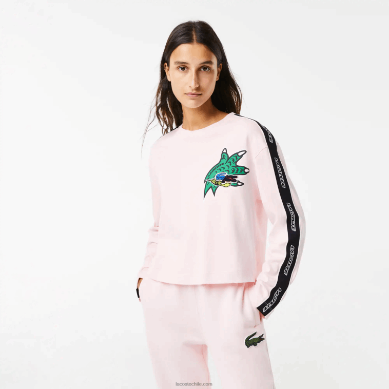mujer Lacoste rosa claro t03 camiseta holgada con banda estampada N6XZ22570