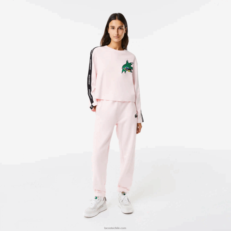 mujer Lacoste rosa claro t03 camiseta holgada con banda estampada N6XZ22570