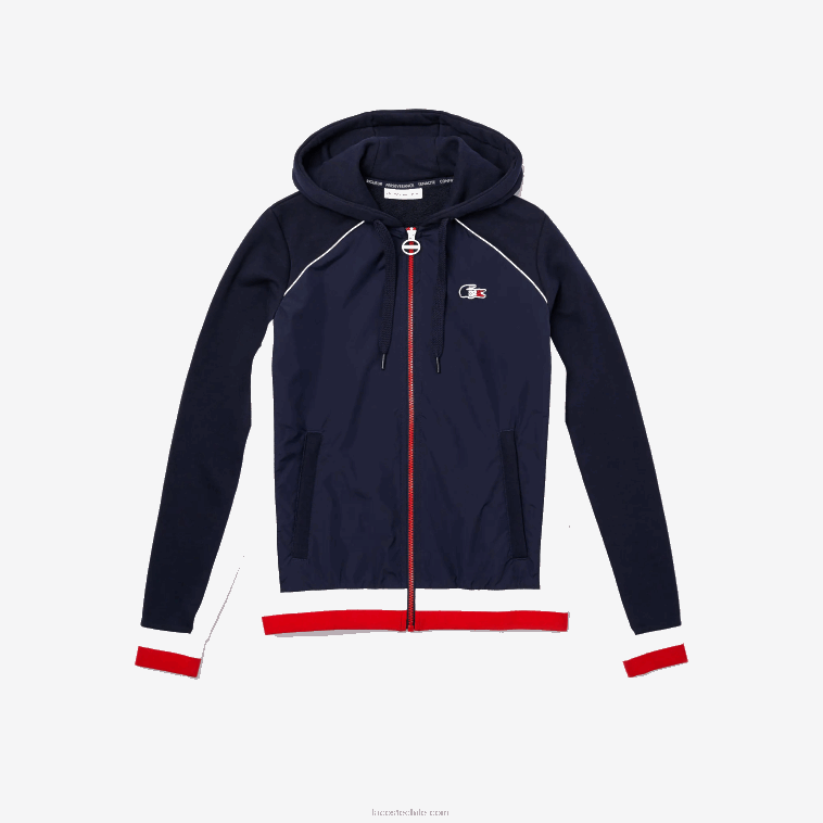 mujer Lacoste azul marino blanco rojo ley Sport French Sporting Spirit Edition chaqueta polar con cremallera N6XZ22610