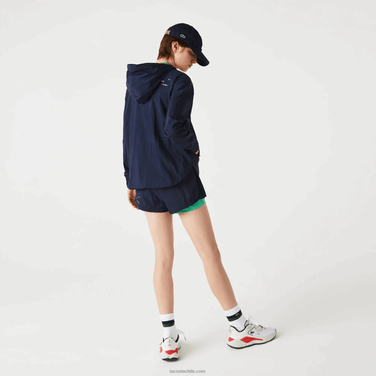 mujer Lacoste azul marino verde bwy chamarra deportiva ligera de nailon y malla con cremallera N6XZ22633