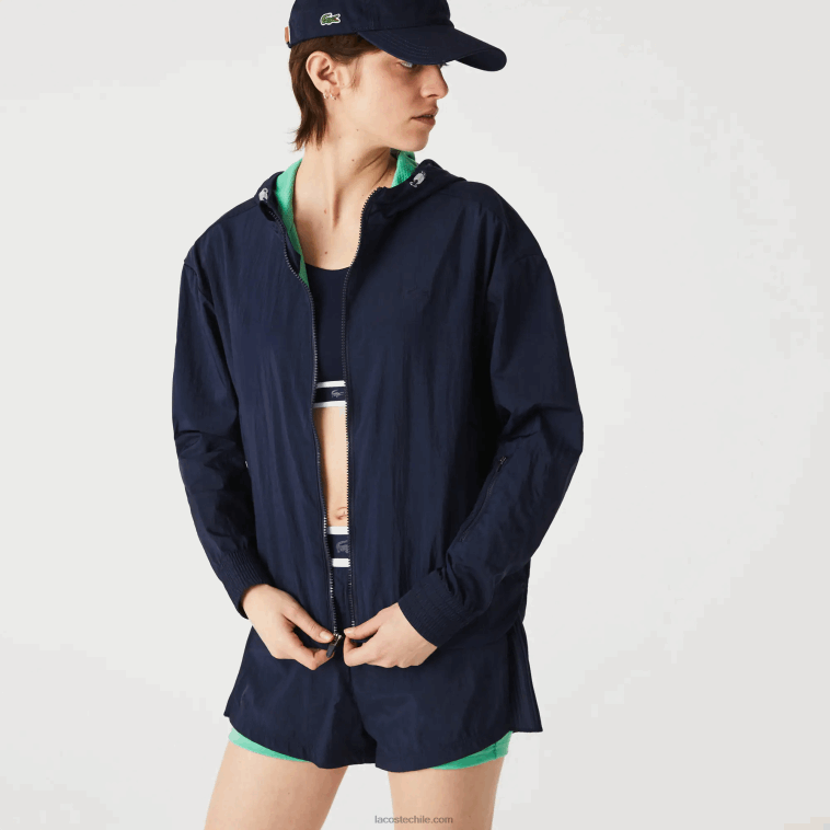 mujer Lacoste azul marino verde bwy chamarra deportiva ligera de nailon y malla con cremallera N6XZ22633