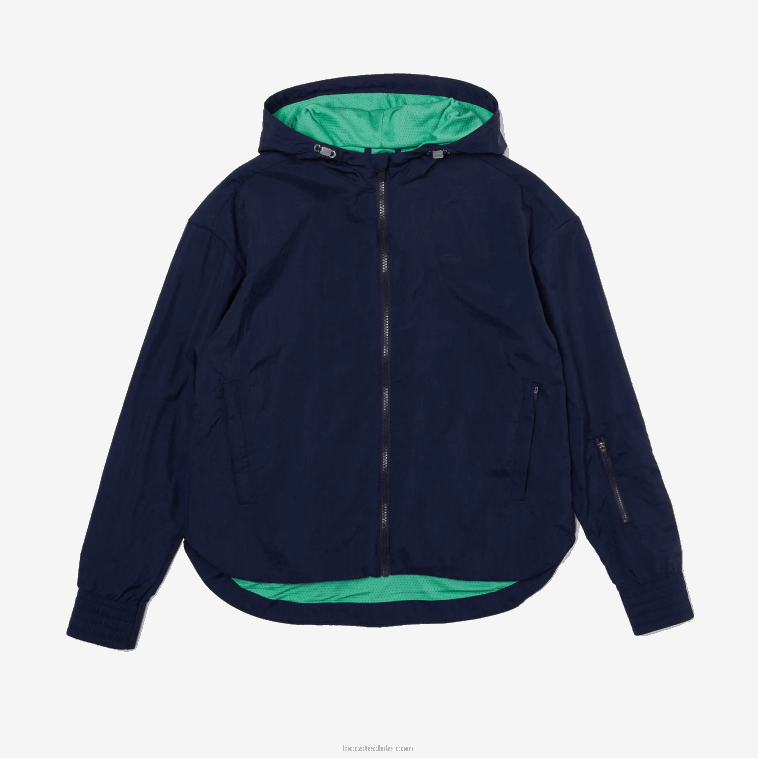 mujer Lacoste azul marino verde bwy chamarra deportiva ligera de nailon y malla con cremallera N6XZ22633
