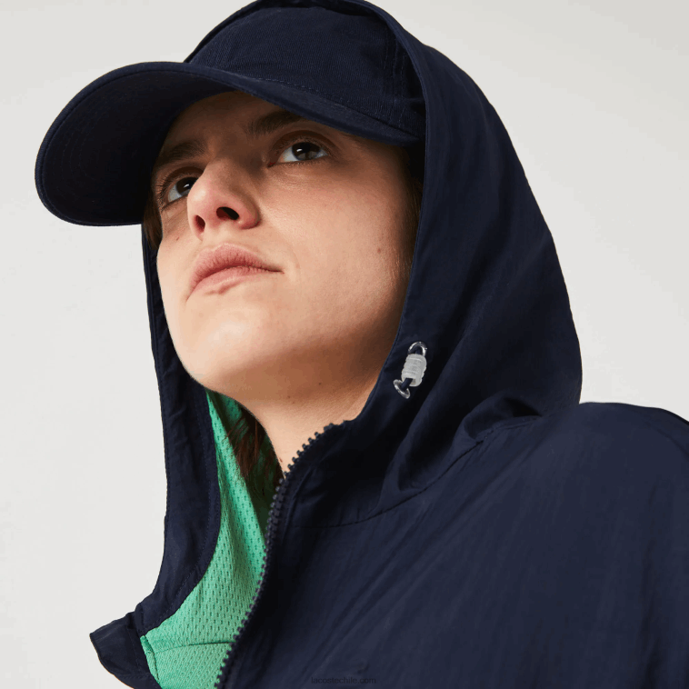 mujer Lacoste azul marino verde bwy chamarra deportiva ligera de nailon y malla con cremallera N6XZ22633