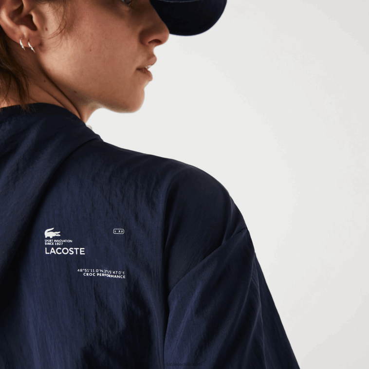 mujer Lacoste azul marino verde bwy chamarra deportiva ligera de nailon y malla con cremallera N6XZ22633