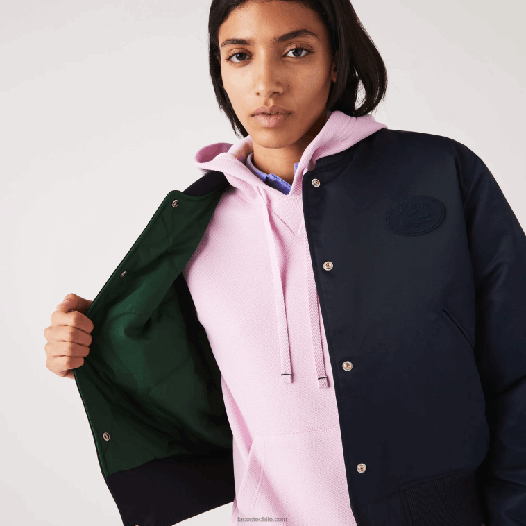 mujer Lacoste fondo azul marino chamarra bomber acolchada de nailon N6XZ22623