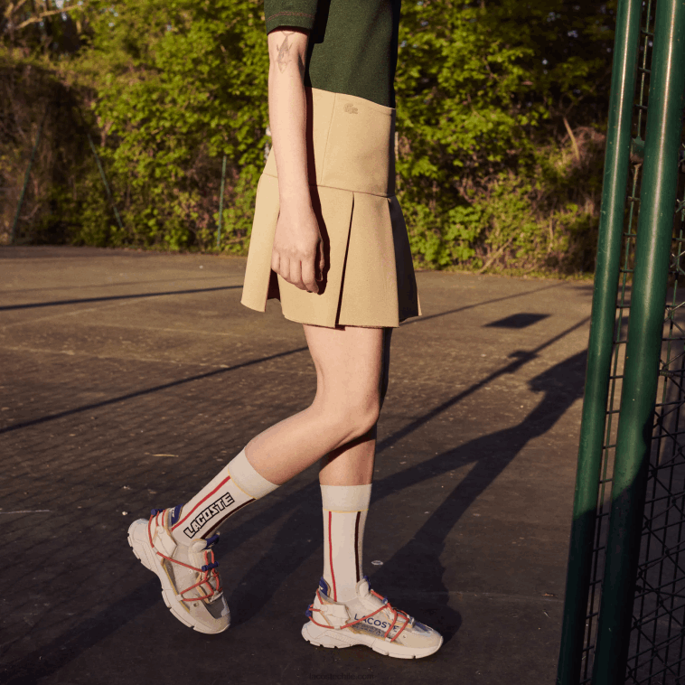 mujer Lacoste beige l7d falda de tenis de lona plisada edición desfile de moda N6XZ22664