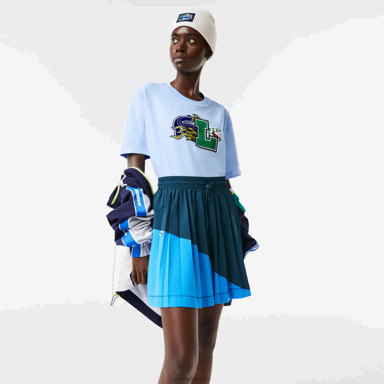 mujer Lacoste luh azul falda plisada con diseño colour block N6XZ22595 mujer Lacoste luh azul falda plisada con diseño colour block N6XZ22595
