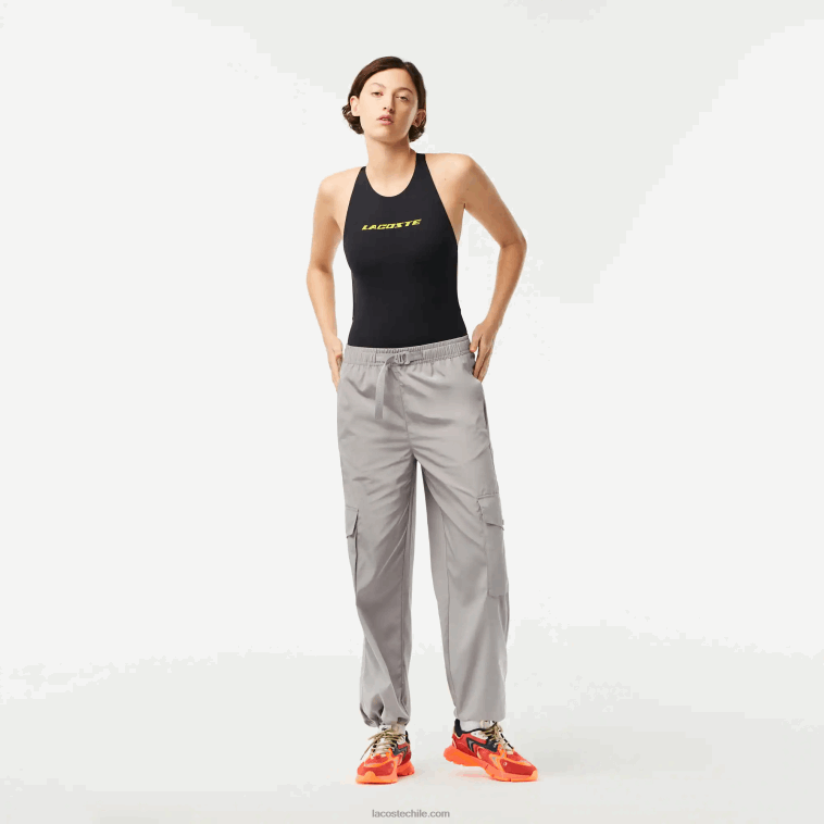 mujer Lacoste kzw gris pantalones cargo de pierna ancha N6XZ22450