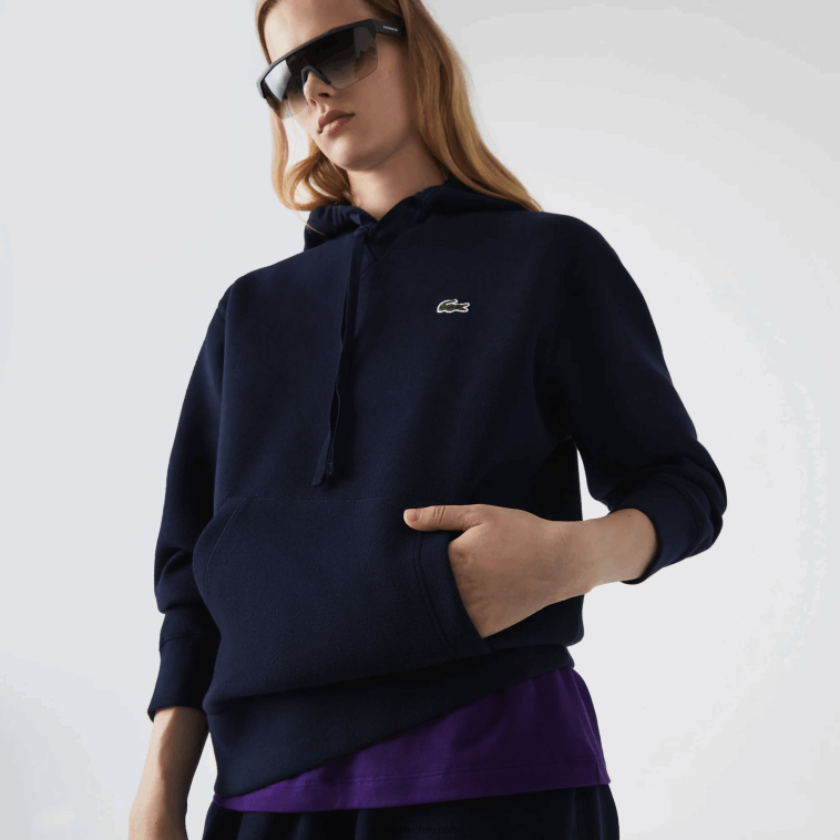 mujer Lacoste azul marino 166 sudadera holgada de mezcla de algodón con capucha N6XZ22527