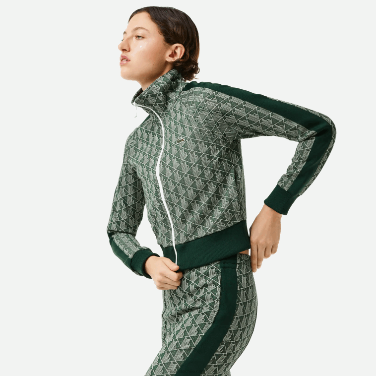 mujer Lacoste beige verde 7m4 sudadera regular fit con monograma y cremallera N6XZ22537