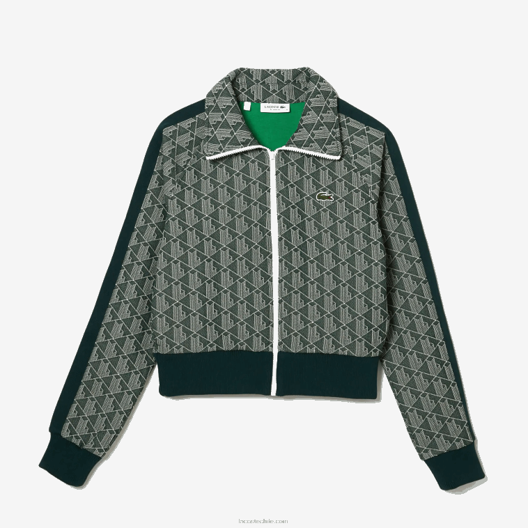 mujer Lacoste beige verde 7m4 sudadera regular fit con monograma y cremallera N6XZ22537