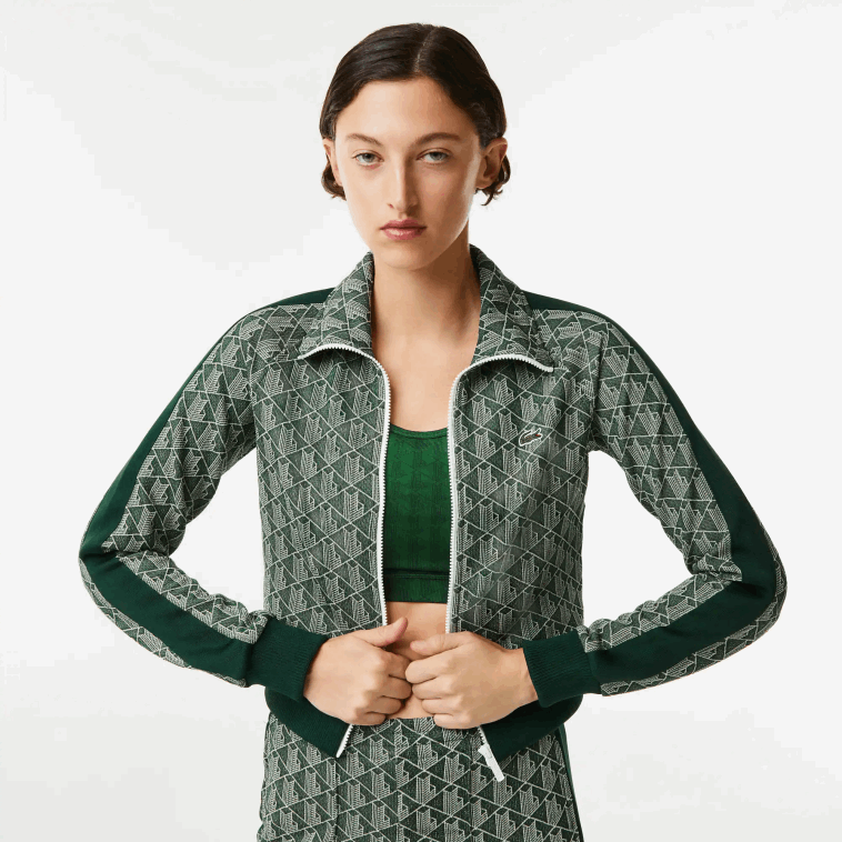 mujer Lacoste beige verde 7m4 sudadera regular fit con monograma y cremallera N6XZ22537