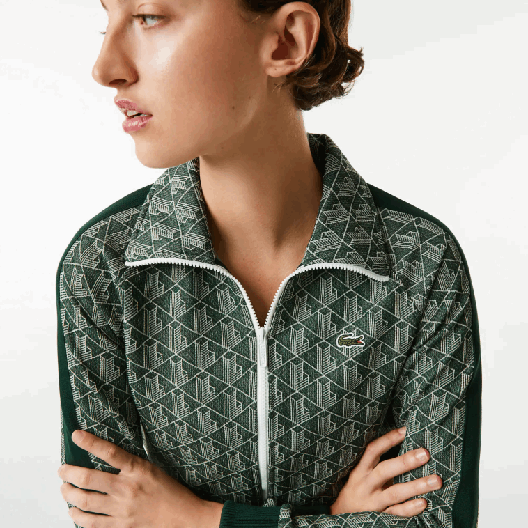 mujer Lacoste beige verde 7m4 sudadera regular fit con monograma y cremallera N6XZ22537