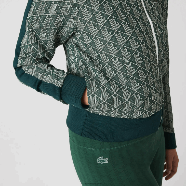 mujer Lacoste beige verde 7m4 sudadera regular fit con monograma y cremallera N6XZ22537
