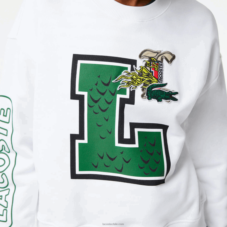 mujer Lacoste blanco 001 sudadera oversize con estampado y logo N6XZ22578