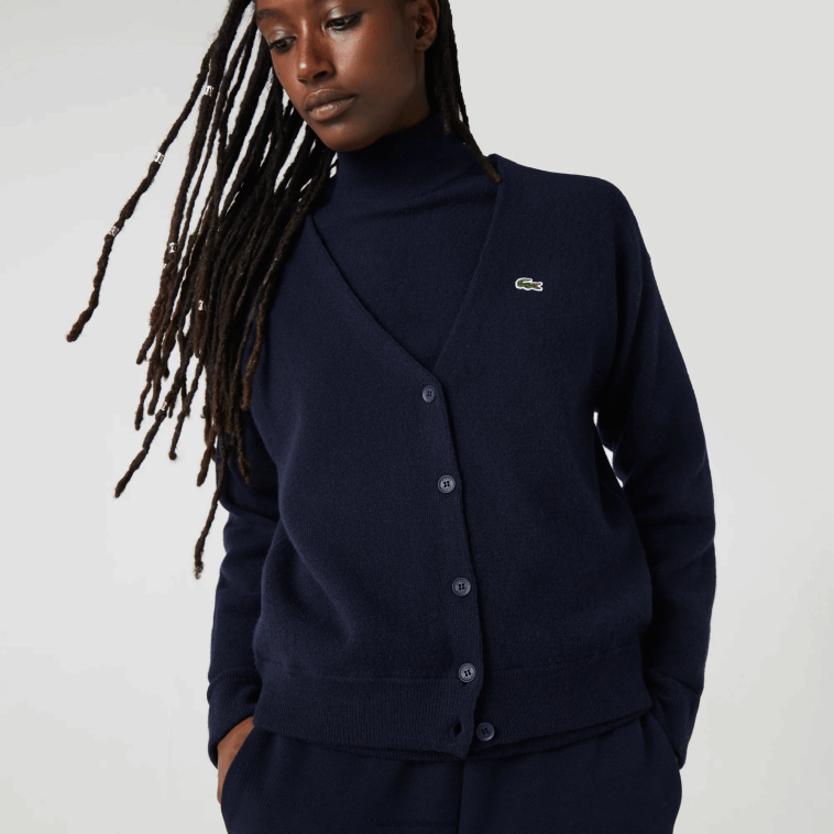 mujer Lacoste azul marino 166 cárdigan de lana con cuello en V N6XZ22641