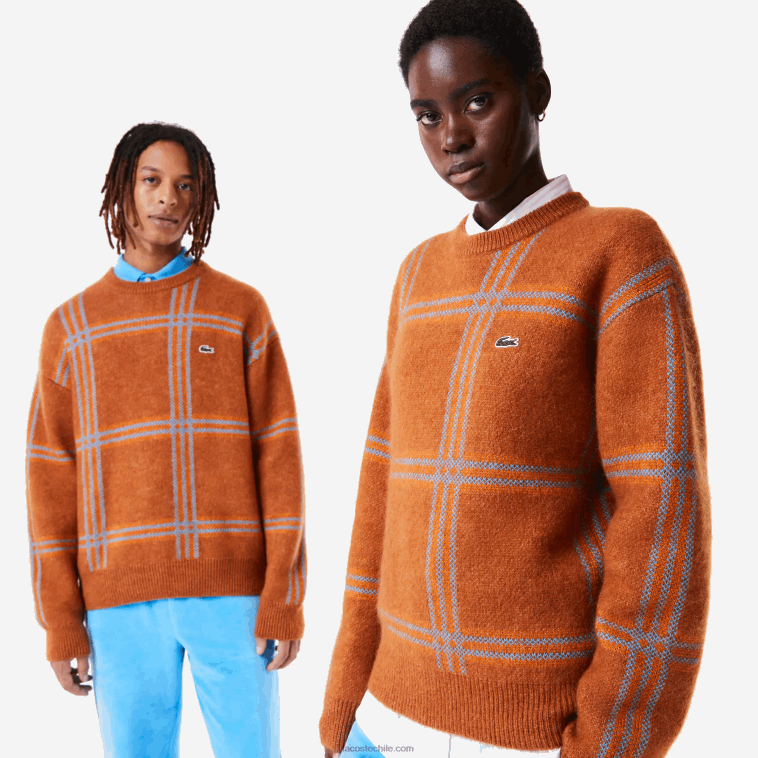 mujer Lacoste marrón azul naranja vn2 suéter de corte holgado en mezcla de lana con estampado de tartán N6XZ21426 mujer Lacoste marrón azul naranja vn2 suéter de corte holgado en mezcla de lana con estampado de tartán N6XZ21426