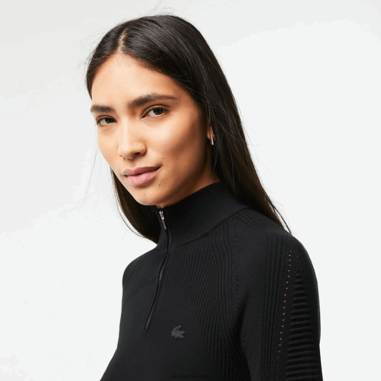 mujer Lacoste negro 031 jersey con cremallera en el cuello N6XZ22646
