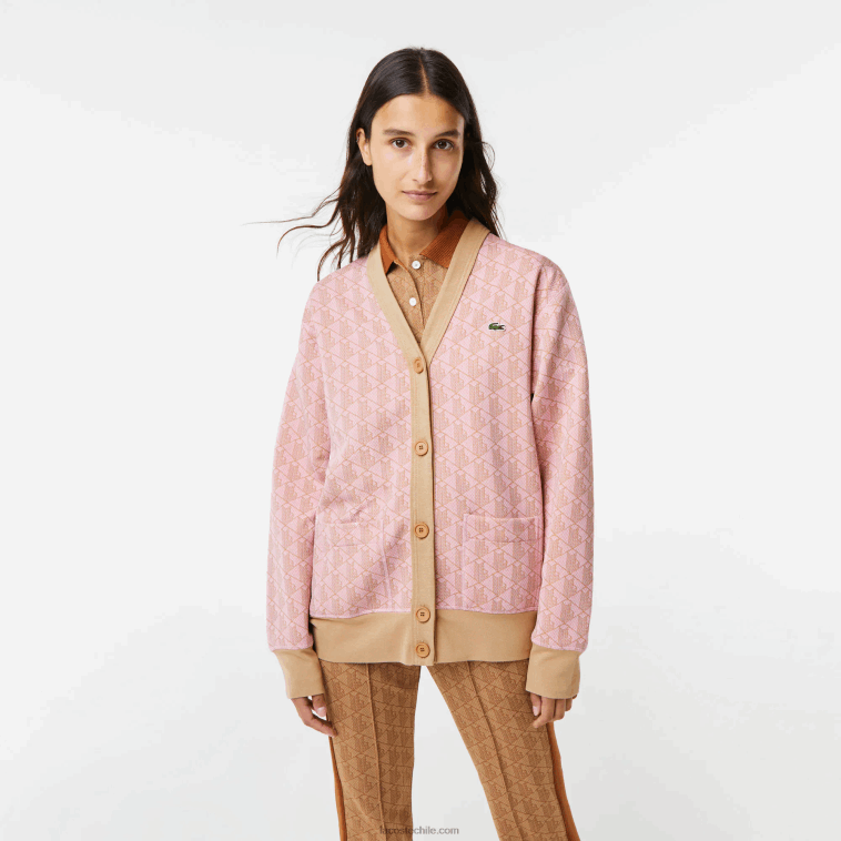 mujer Lacoste rosa claro beige nxg cárdigan holgado con monograma estampado N6XZ22634