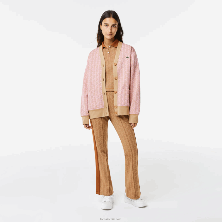 mujer Lacoste rosa claro beige nxg cárdigan holgado con monograma estampado N6XZ22634