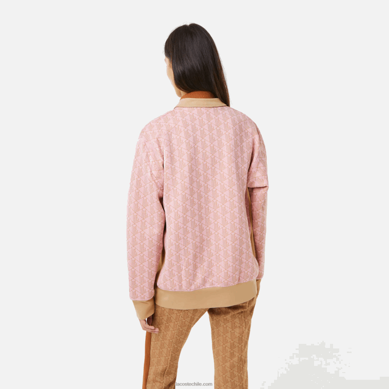 mujer Lacoste rosa claro beige nxg cárdigan holgado con monograma estampado N6XZ22634