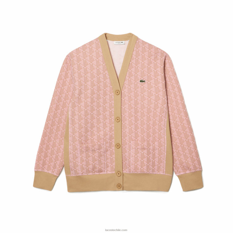 mujer Lacoste rosa claro beige nxg cárdigan holgado con monograma estampado N6XZ22634
