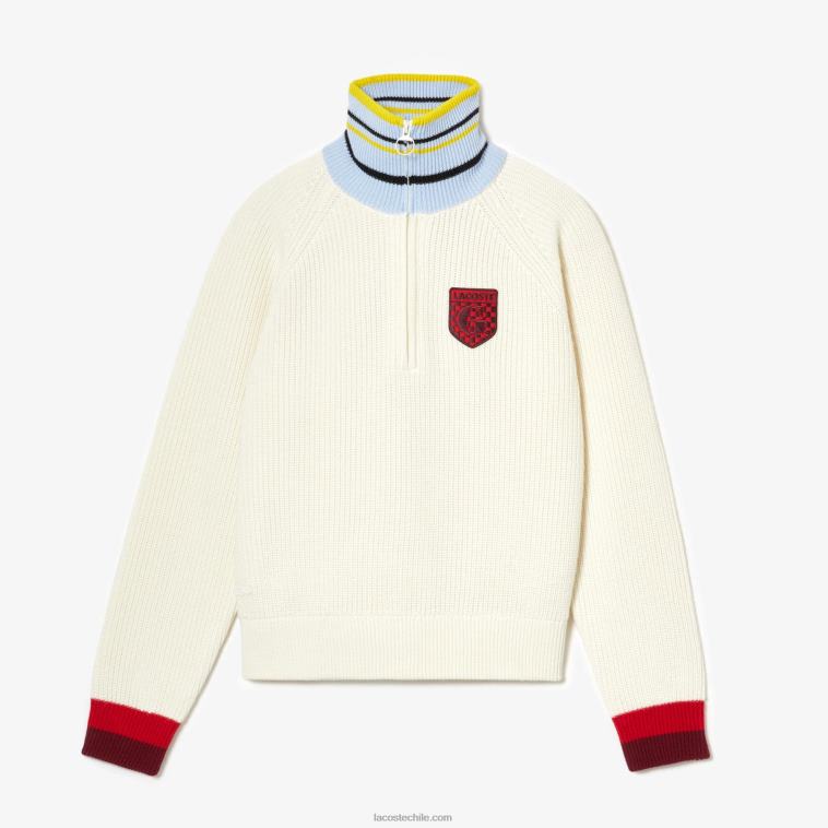 mujerblanco r1t Jersey Lacoste X Goop De Lana De Canalé Con Cremallera N6XZ22673