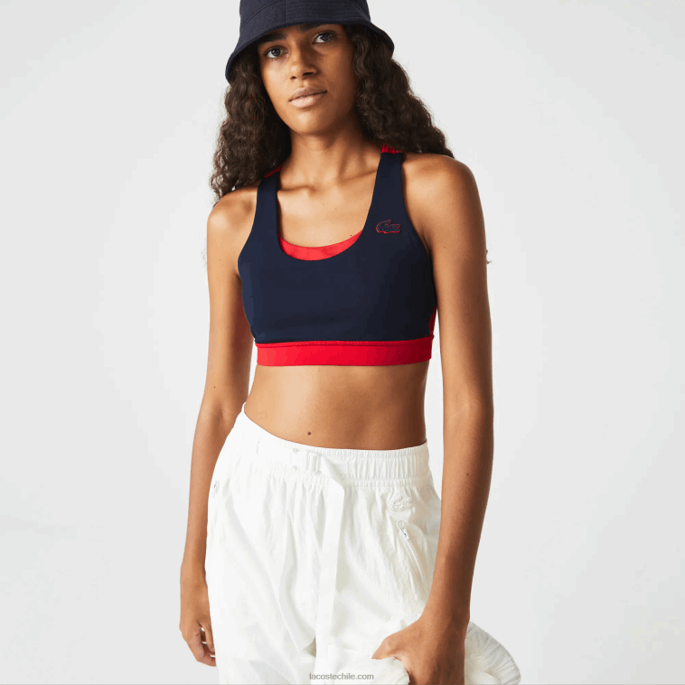 mujer Lacoste azul marino rojo verde 2q6 Sujetador deportivo deportivo de poliéster reciclado con bloques de color N6XZ22575