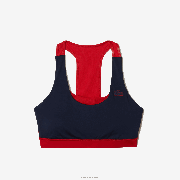mujer Lacoste azul marino rojo verde 2q6 Sujetador deportivo deportivo de poliéster reciclado con bloques de color N6XZ22575