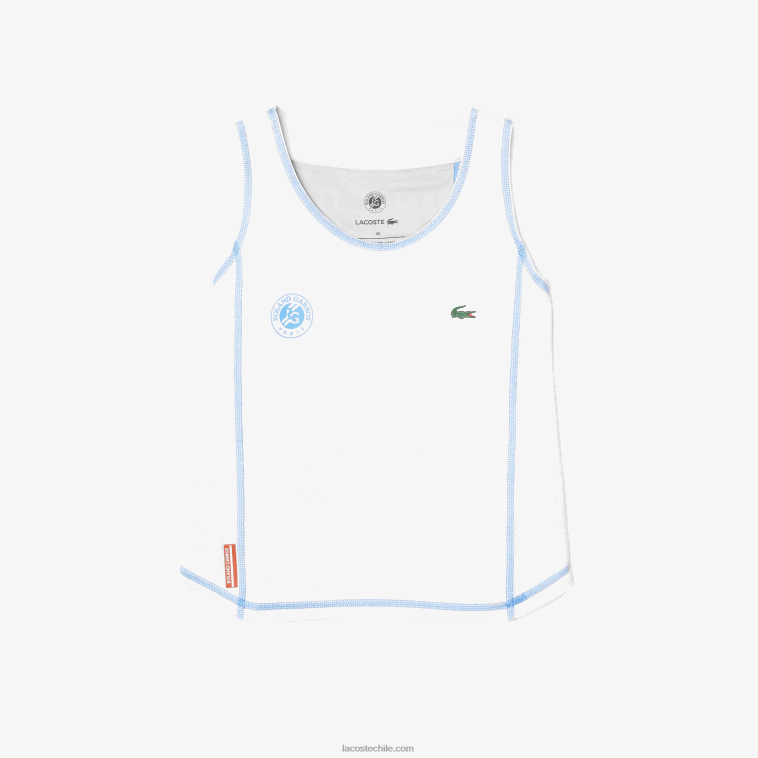 mujer Lacoste blanco azul v10 playera deportiva con espalda de nadador roland garros N6XZ22581