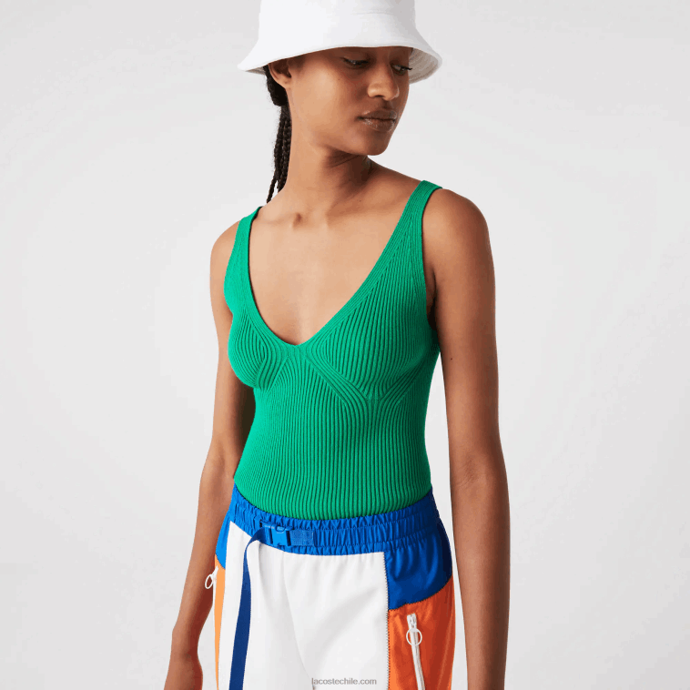 mujer Lacoste ldm verde camiseta sin mangas de canalé sin costuras N6XZ22647 mujer Lacoste ldm verde camiseta sin mangas de canalé sin costuras N6XZ22647
