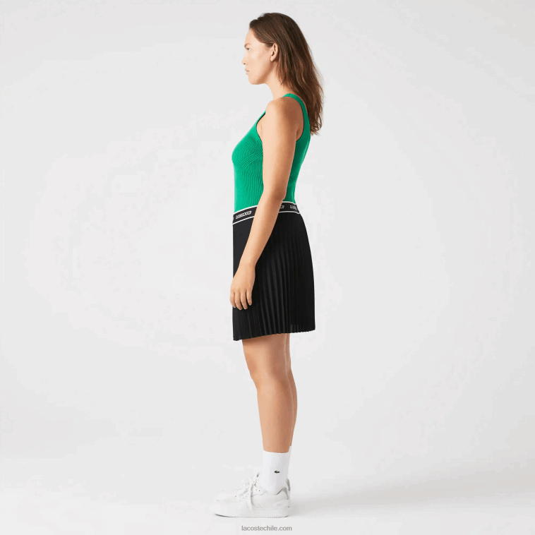 mujer Lacoste ldm verde camiseta sin mangas de canalé sin costuras N6XZ22647