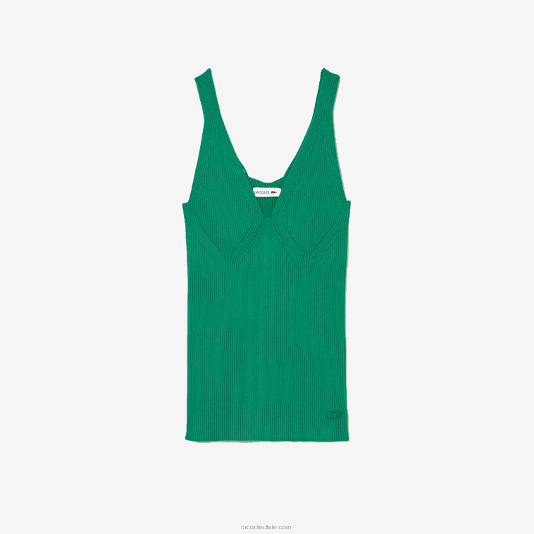 mujer Lacoste ldm verde camiseta sin mangas de canalé sin costuras N6XZ22647