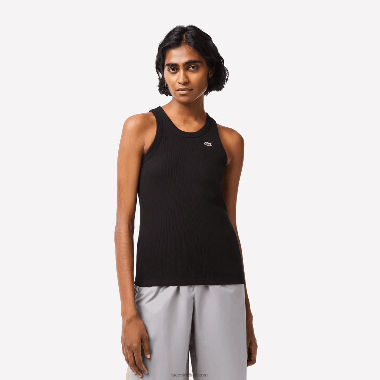 mujer Lacoste negro 031 camiseta sin mangas slim fit de algodón orgánico N6XZ22421 mujer Lacoste negro 031 camiseta sin mangas slim fit de algodón orgánico N6XZ22421