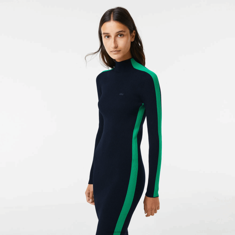 mujer Lacoste azul marino verde 9eq vestido tejido sin costuras con banda en contraste N6XZ22485 mujer Lacoste azul marino verde 9eq vestido tejido sin costuras con banda en contraste N6XZ22485