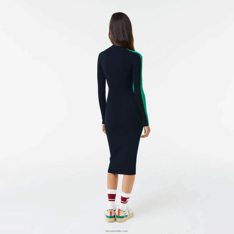 mujer Lacoste azul marino verde 9eq vestido tejido sin costuras con banda en contraste N6XZ22485