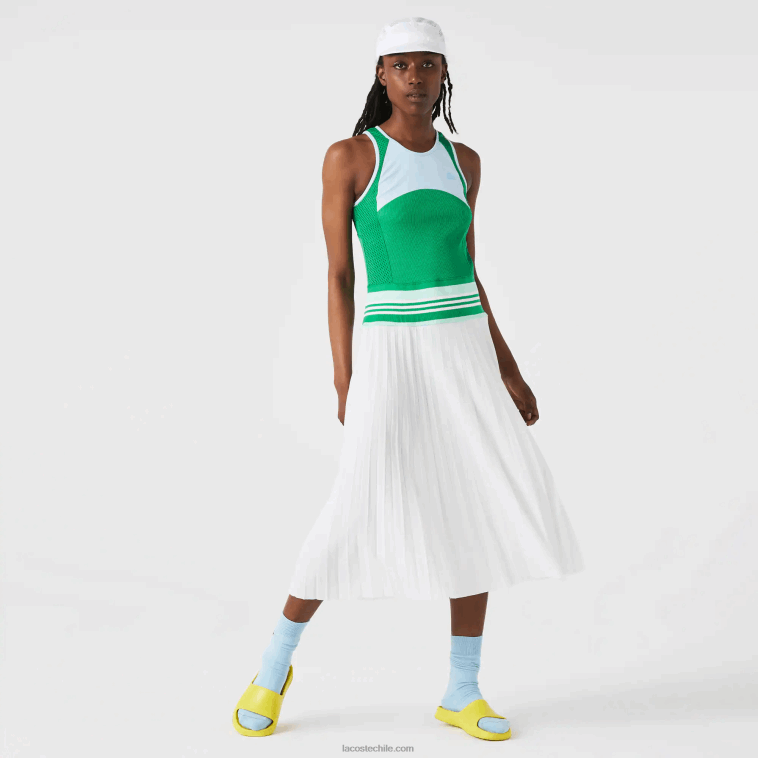 mujer Lacoste azul verde blanco 2c5 vestido sin mangas plisado con bloques de color N6XZ22497 mujer Lacoste azul verde blanco 2c5 vestido sin mangas plisado con bloques de color N6XZ22497